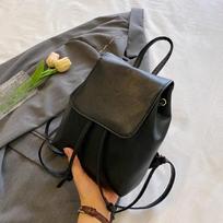 Small feminine bag with cord and flap mini PU leather textured school backpack fashionable travel bag for girls
