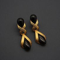 Second-Hand 24K Matte Gold Black Teardrop Earrings - French Simple Style Earrings black
