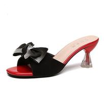 High Heel 7.5cm Thin Heel Fish Mouth Bow One-piece Light Crystal Heel Comfortable Lazy Shoes Women's Shoes 40