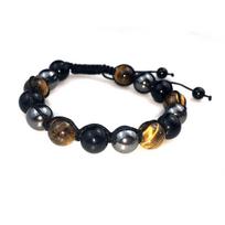 Trijų Globėjų Apyrankė - Autentiško Tigro Akies, Obsidianas ir Hematitas 8mm Karoliukai, Unisex Kristalo Papuošalas, Ideali Dovana Vyrams ir Moterims single black