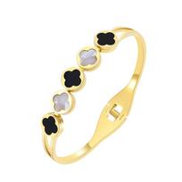 New Stainless Steel Bracelet Black And White Shell Four-Leaf Clover Opening Adjustable Bracelet Does Not Lose Colour Hand Jewellery auksas