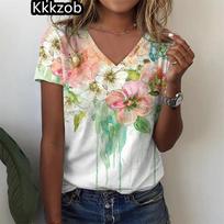 Floral Flower Dandelion 3D Printed T-Shirts Women's Casual Fashion Short Sleeve V-Neck T Shirt Girl Tees Y2k Tops Woman Clothing 8XL white