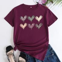 Summer Round Neck Heart-shaped Printed Top Fashionable Casual Short Sleeved Women's Pure Cotton T-shirts S bordinė
