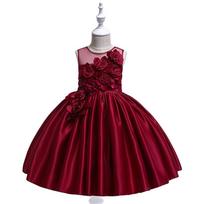 Princesės satino suknelė su gėlėmis mergaitėms - 3D vestuvėms ir scenos pasirodymui 110 cm