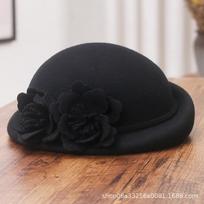 Elegant French 3D Flower Wool Beret for Women - Japanese Style Autumn/Winter Hat with Curled Brim. M (56-58cm) juoda