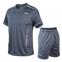 CHRLCK Vyriški greitai džiūstantys bėgimo komplektai Kvėpuojantys žygiavimo žvejybos marškinėliai Šortai Minkšti Elastingi Sporto salės Fitneso kostiumai Lauko sportas S gray