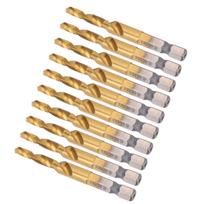 10Pcs Tap Drill Bits HSS 6.1 Hex Square Shank Ti Coated Composite M5 Hardware Hand Tools