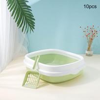 Cat Litter Pan Large Space Splash Resistance Thickened Semi Enclosed Cat Poop Basin with Cat Litter S žalia