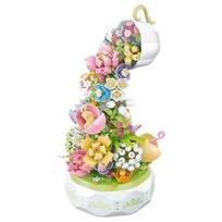 575pcs Teacup Flower Waterfalls Music Box With Lighting Assemblage Building Blocks Romantic Kids Toys Gift for Girlfriend