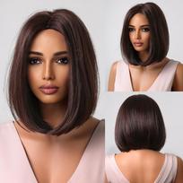 Trumpi Bob sintetiniai plaukų perukai Mišrūs šviesiai rudi blondiniai Ombre tiesūs perukai juodoms moterims Afro Cosplay vakarėliui atsparūs karščiui Wig LC2009-1 brown