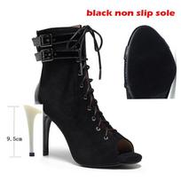 Black Latin shoes dance shoes women's jazz boots high heels indoor soft soles modern steel pipe dance shoes lace up 35