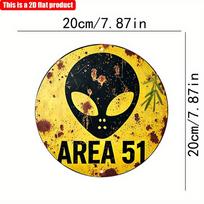 2D flat 20*20cm 1pc Area 51 Alien Warning signage Round Pendant, iconic Alien Symbols Creative Exterior Wall Art plaque, Perfect for Window, Cafes 20*20cm