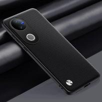 Case for VIVO V50 Lite Carbon Fiber PU Leather Cover for VIVO V50 Lite V30 Pro V30e Matte Silicone Anti-Shock Plain Cases Bumper for VIVO V50 Lite matinė juoda spalva