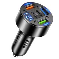 Skaitmeninis ekranas Automobilis su 3 USB Automobilinis įkroviklis Greitas telefono įkrovimas PD Telefono adapteris Automobilinis mobiliojo telefono įkrovimas juoda