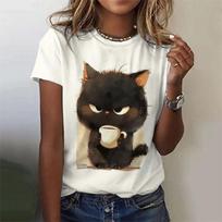 Summer Round Neck 3D Cat Printed Top Fashionable Casual Short Sleeved Women's T-shirts XS