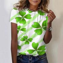 Summer Round Neck 3D Clover Pattern Printed Top Fashionable Casual Short Sleeved Women's T-shirts S