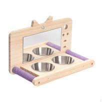 Bird Parrot Perch ,Bird Food Water Feeder Cage Accessories for Conures with Mirror beige
