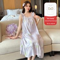 Sweet Fairy Style Summer Cotton Nightdress with Chest Pad - Casual, Loose-Fit. Size M