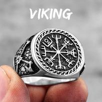 Viking Pirate Ax Retro Totem Stainless Steel Mens Rings Punk Trendy for Male Boyfriend Biker Jewelry Creativity Gift 7