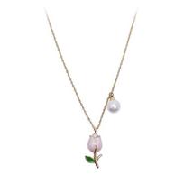 Tulip Imitation Pearl Pendant Necklace for Women Gold Color Minimalist Metal Summer Jewelry Clavicle Chain Girls auksas