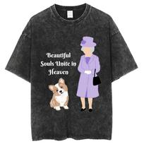 Corgi animacinio personažo spaudinio moteriški marškinėliai, skalbta medvilnė, oversized, poros, trumparankovės, pagrindinis viršus S black