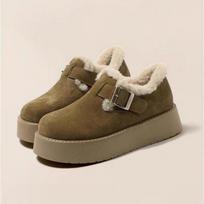 Women Camel Color Thick Soled Snow Boots Retro Round Toe Boken Shoes 2024 New Fashion Buckle Buckle Height Increasing Thick Shoe 36