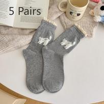 5 Pairs of Female Summer Ballet Style Everything Kitten Lace Lace Cute Cartoon Socks 5 Pairs šviesiai pilka spalva