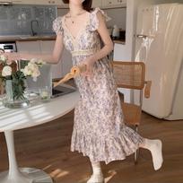 Ladies Lace Floral Sleeveless V-Neck With Chest Pad Dress L šviesiai violetinė spalva