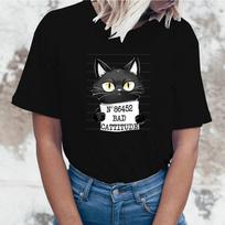 Bad Cattitude Cat T-Shirts For Women Summer Tee Shirt Femme Casual Short Sleeve Round Neck Tops T-Shirts M juoda