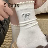5 Pairs of Female Autumn Cotton Ballets In The Drum Lace Bow Socks 5 Pairs balta