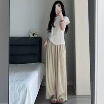Lazy Wrinkled Yamamoto Pants Ice Silk Wide-leg Pants Summer New Loose High Waist Draped Casual Straight Pants for Women S