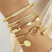 5-piece set creative golden adjustable ladies' fashionable open mouth bracelet exquisite silvery knot design eternal gift set jewelry  Unique auksinė