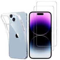 Case for iPhone 15 and 2 Tempered Glass Screen Protector Phonillico® skaidri