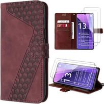 Coque pour Xiaomi Redmi Note 13 Pro+ 5G - E.F.Connection - Rouge - Cuir PU - Semi-rigide - Avec 2 Verres Trempés