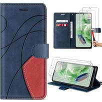 Coque pour Xiaomi Redmi Note 12 5G - E.F.Connection - Etui Folio Cuir PU - Bleu Marine - Support - 2 Verres Trempés