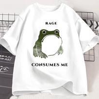 Women's T Shirts Funny Rage Consumes Me Frog Graphic T Shirts Vintage Cotton Short Sleeve Printed Tops Womens Clothes Streetwear S