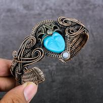 Cameo, Moonstone Handmade Copper Wire Wrap Cuff Bangle Adjustable c8t22