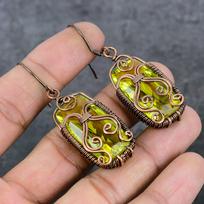 Peridot Handmade Copper Wire Wrap Jewelry Earring 2.56  l1R73 brown