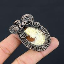 Victorian Lady Bone Face Cameo Copper Wire Wrap Pendant 2.36  g3Z40