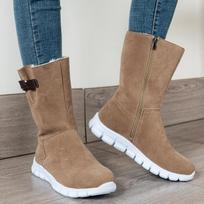 2025 Fashion Women's Shoes Botas Mujer Winter Round Toe Flat Bottom Comfortable Casual Elegant Mid-calf Boots Warm Sexy Buckle 36 ruda