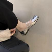 Women Square Toe Ballet Shoes Spring Fashion Flats Mary Jane Shoes Casual Silver Shallow Buckle Soft Sole Shoes Zapatos De Mujer 37 sidabras
