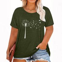 Women's Hawaiian Floral Print Short Sleeve T-Shirt Top L armijos žalia spalva