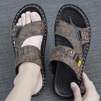 Odiniai sandalai vyriški vasariniai neslystantys ir atsparūs dilimui minkštapadžiai tėčio sandalai vairavimui sportui brastymui vietnamietiški paplūdimio šlepetės 38 ruda