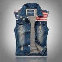 Korean Version of The Slim-fit Trend Men's Denim Vest Men's Denim Vest Waistcoat National Flag Casual Vest XXXXXL gray