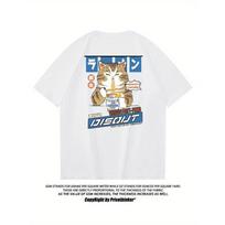 Harajuku Cat Cartoon Graphic Men Tshirt Casual Baggy Short Sleeve T-shirt Japanese Style Oversized T Shirt Y2k Men's Clothing S balta
