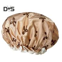 Women Shower Cap Double Layer Satin Finish Waterproof Inner Layer Hair Protection Shower Cap Elastic Makeup Hat rožinio aukso spalvos
