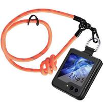 Phone Case - BOOLING - for Samsung Galaxy Z Flip 5 - Shockproof - Sturdy Lanyard - Black with orange lanyard juoda