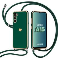 Case for Samsung Galaxy A15 4G-5G, Shockproof Soft Silicone with Love Plating Pattern and Lanyard, Night Green žalia