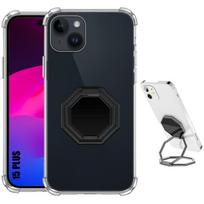 Case for iPhone 15 Plus - Silicone Protection - Adjustable Stand - Shockproof - Transparent - Black skaidri