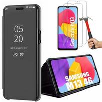 Case for Samsung Galaxy M13 + 2 Tempered Glasses, Mirror Effect Case Full Protection Black juoda